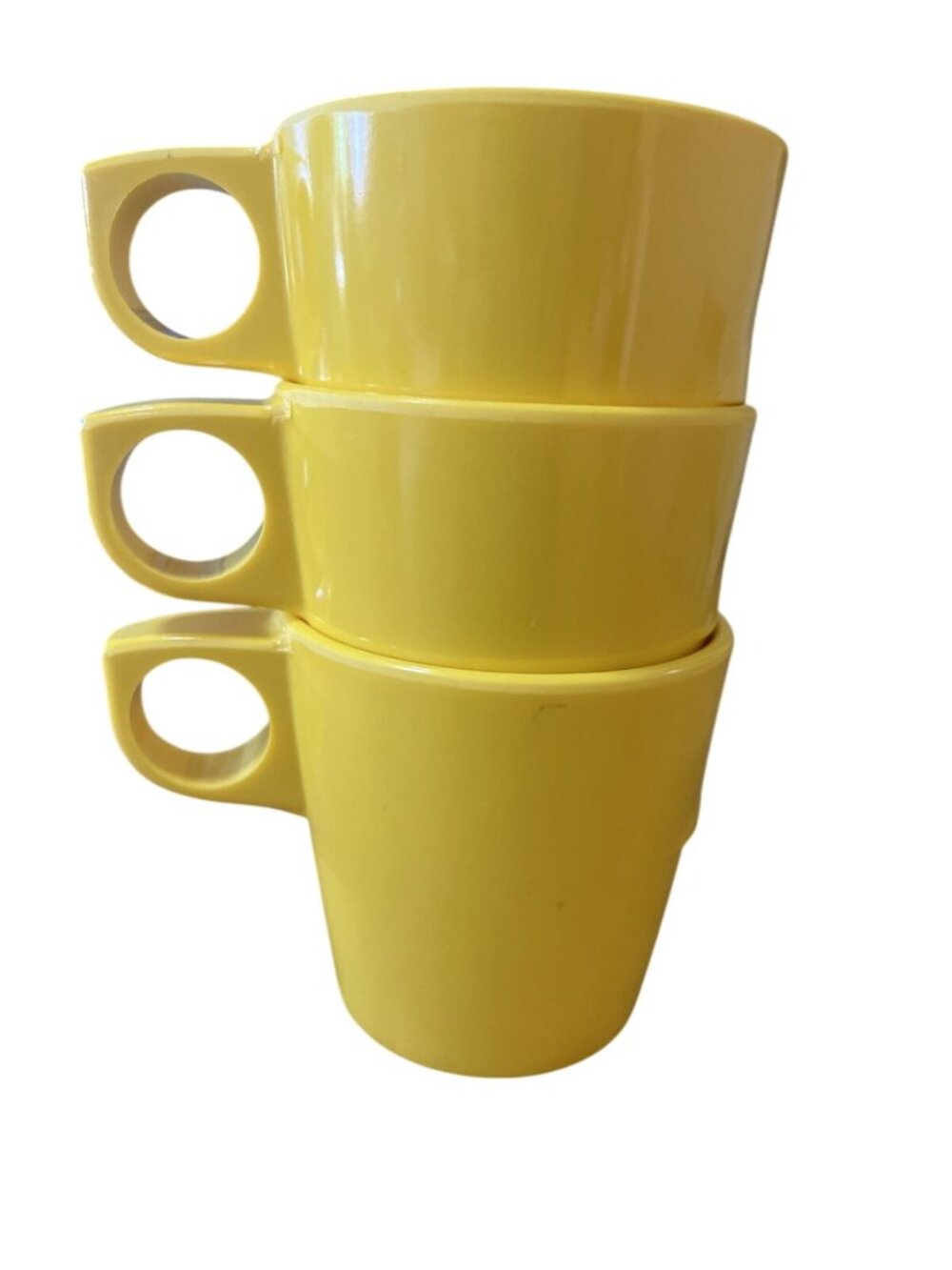 Vintage HJ Stotter Set Of 3 Yellow Plastic Stackable Coffee Cups Picnic